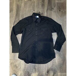VTG Wrangler Shirt Men's X Long 16.5 -35 Tail Black Long Sleeve Pearl Snap